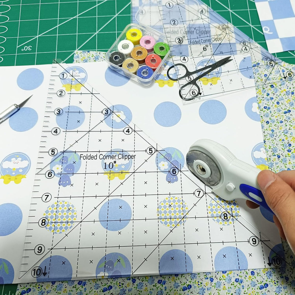 6 Pieces Folded Corner Ruler 6 8 10 Inch Quilting Template Triangle Ruler, 45 Degree Acrylic Triangle Quilt Template, Sewing Templates for Sewing Cutting Cutter Tools, Transparent