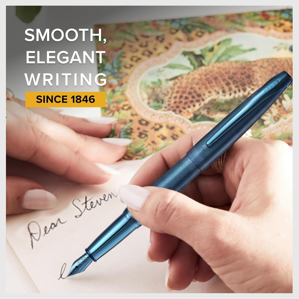 Cross ATX Sandblasted Dark Blue Fountain Pen, Fine Nib, Black Ink