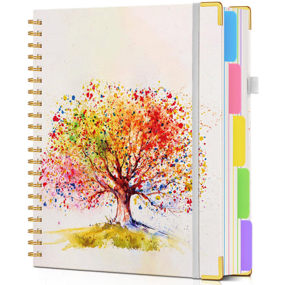 Large Spiral Notebook Journal 8.5"x11" with Divider Tabs, 300 Pages 5 Subject Notebooks for Work School, Cute Lined Journal for Women, A4 Hardcover Spiral Notebook College Ruled，ColorfulTreeofLife