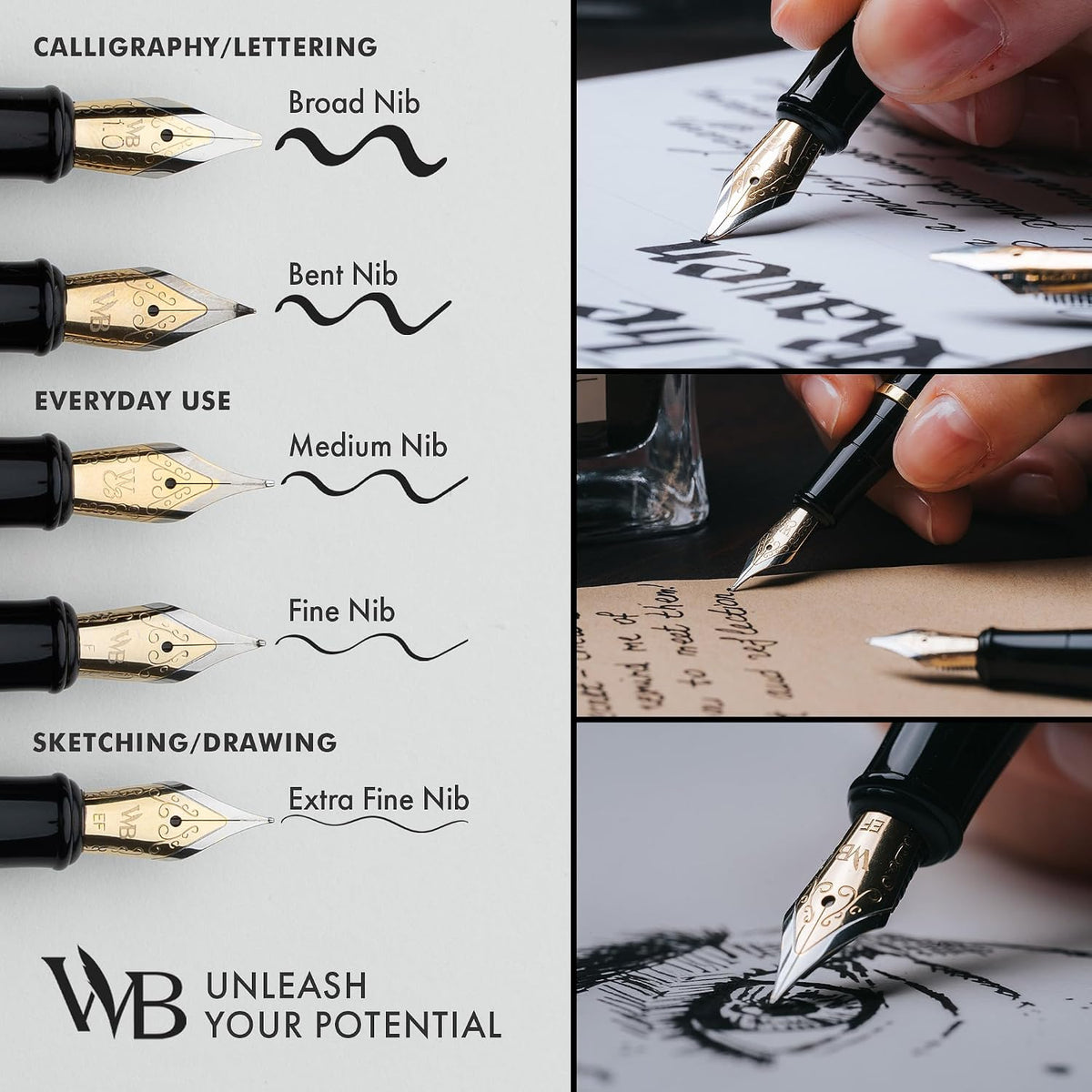 Wordsworth & Black Luxury Fountain Pen Set for Writing, Medium Nib, Silver