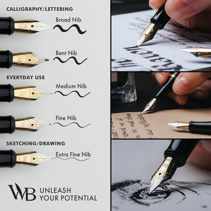 Wordsworth & Black Luxury Fountain Pen Set for Writing, Medium Nib, Silver