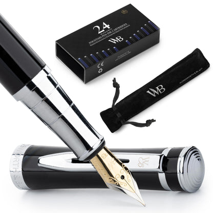 Wordsworth & Black Fountain Pen Set for Writing, Extra Fine Nib, Silver