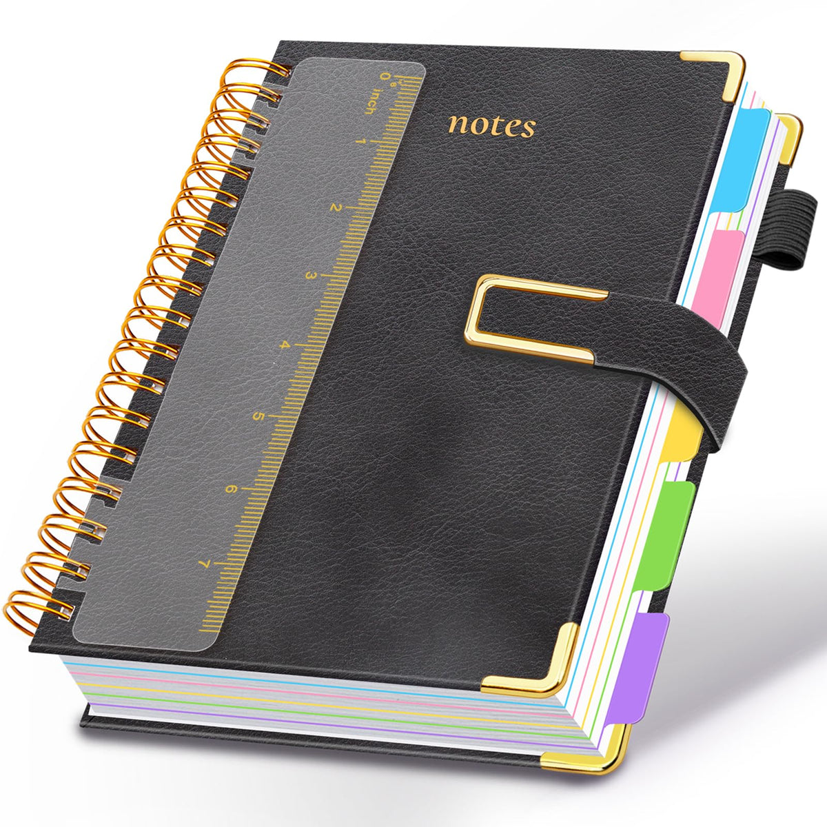 Hardcover Spiral Notebook College Ruled, 6.2"x 8.2" Leather Journal Notebook with Magnetic Closure, 300 Pages 5 Subject Notebook with Dividers Tabs Journal for Women Men, Work, School(Sage Green)