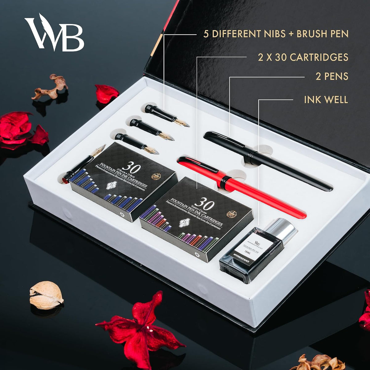 Wordsworth & Black Fountain Pen Set for Beginners, Calligraphy Kit, Black
