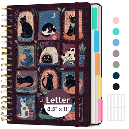 Taja Cute Large Spiral Lined Notebook for Work with 5 Removable Dividers