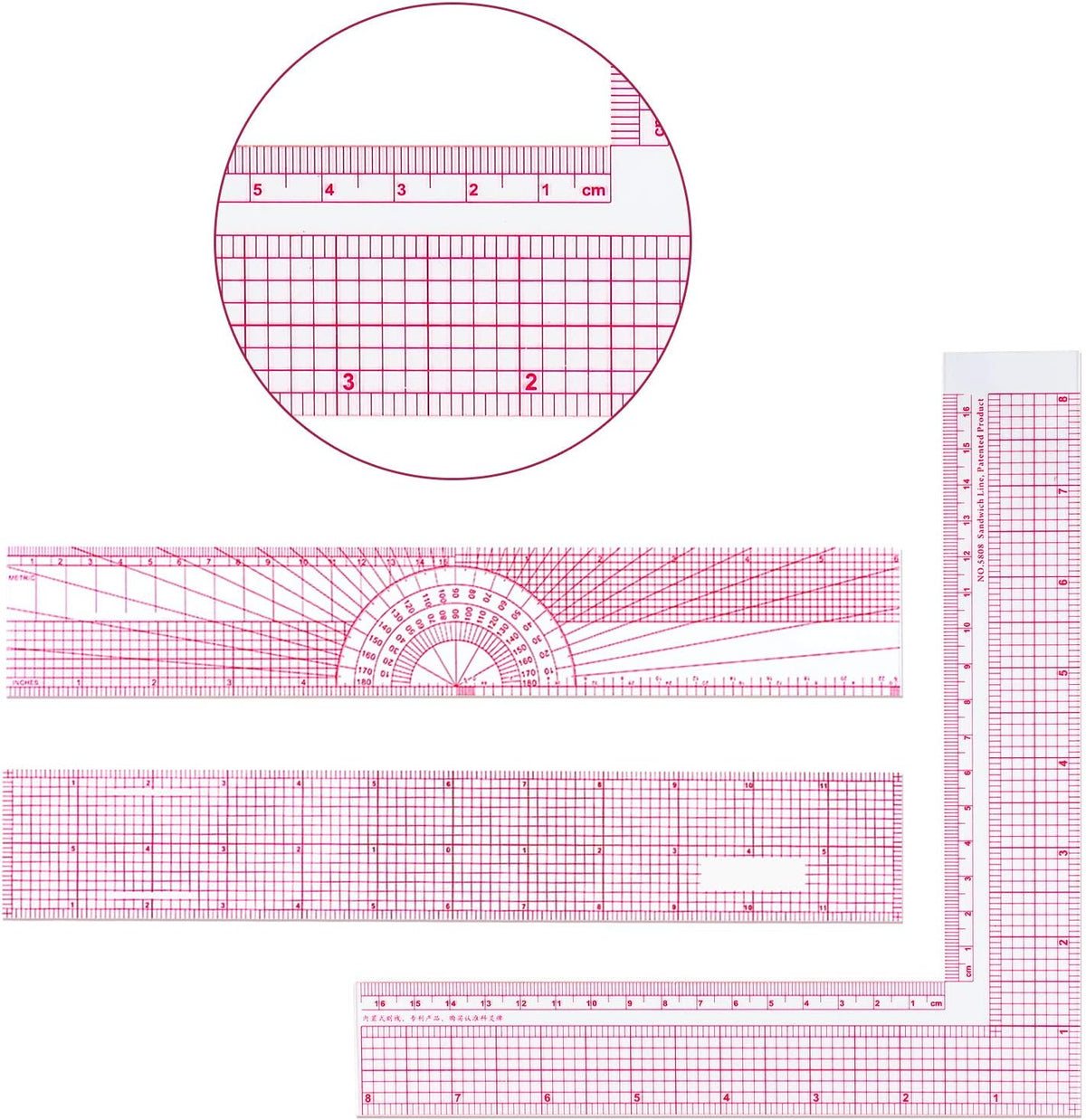 Frienda 6 Pcs Clear Plastic Sewing Rulers Set, Beveled Inch Metric Scales