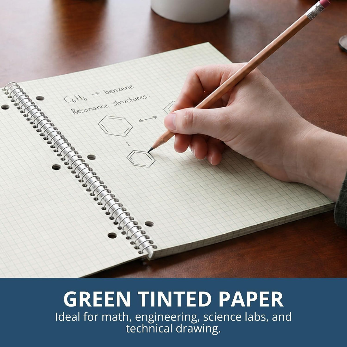 ROARING SPRING Graph Paper Notebook, Spiral Lab Notebook, 3 Pack, Green Tinted Paper, 80 Sheets, 11" x 8.5", Quad Ruled 5x5 Grid, Made in USA, Ideal for Math, Engineering & Science