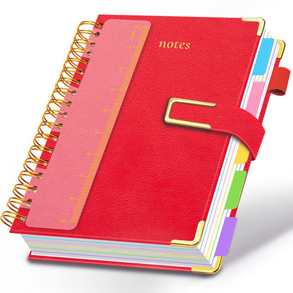 Hardcover Spiral Notebook College Ruled, 6.2"x 8.2" Leather Journal Notebook with Magnetic Closure, 300 Pages 5 Subject Notebook with Dividers Tabs Journal for Women Men, Work, School(Sage Green)