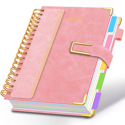 Hardcover Spiral Notebook College Ruled, 6.2"x 8.2" Leather Journal Notebook with Magnetic Closure, 300 Pages 5 Subject Notebook with Dividers Tabs Journal for Women Men, Work, School(Sage Green)