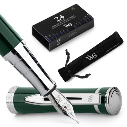 Wordsworth & Black Fountain Pen Set for Writing, Extra Fine Nib, Silver