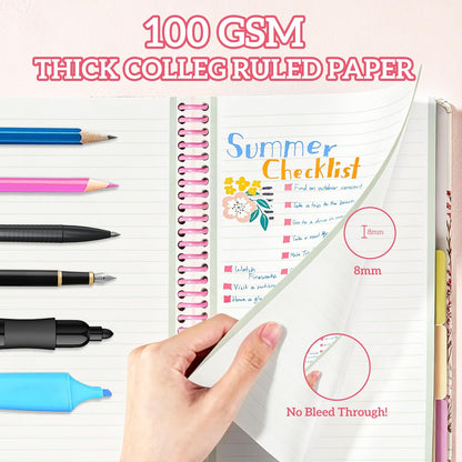 5 Subject Notebook College Ruled,B5 Spiral Lined Notebook with Dividers,240 Pages 100GSM Thick Spiral Writing Journal for Women,B5 Notebooks for School Office,7"*10",Purple