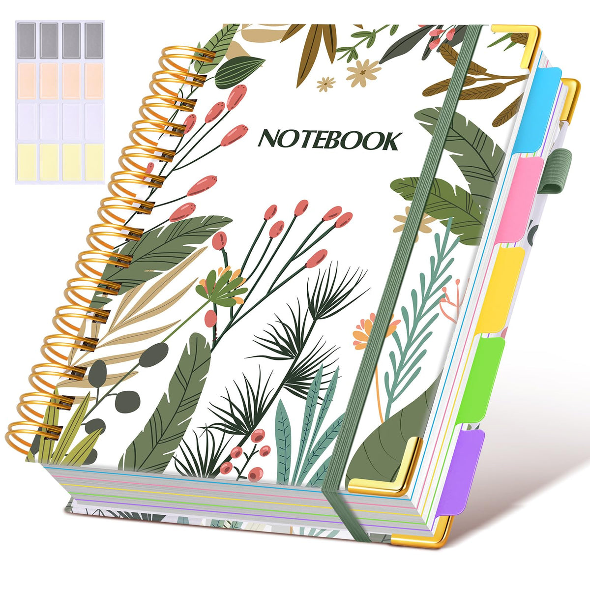 Hardcover Spiral Notebook journal with Removable Dividers Tabs, 300 Pages Leather 5 Subject Notebook College Ruled, 8"x10" Large B5 Notebooks for Work School Note taking, Lined Journal for Women,Green