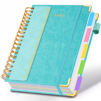 Hardcover Spiral Notebook 8"x10" Journal Notebook with Tabs and Removable Dividers 300 Pages 5 Subject Notebook College Ruled, Faux Leather Spiral Bound Notebook for Women School Work (Purple)