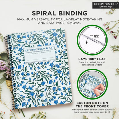 Decomposition Bluebells College Ruled Spiral Notebooks – 9.75 x 7.5 Journal with 160 Lined Pages – Notebooks for School Supplies, Home & Office – 100% Recycled Paper – Made in USA