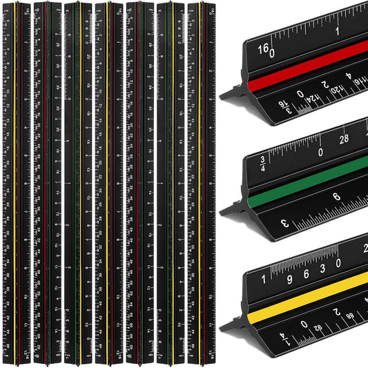 Macarrie 10 Pcs Architectural Scale Ruler 12" Engineers Scale Set, 3 Colors