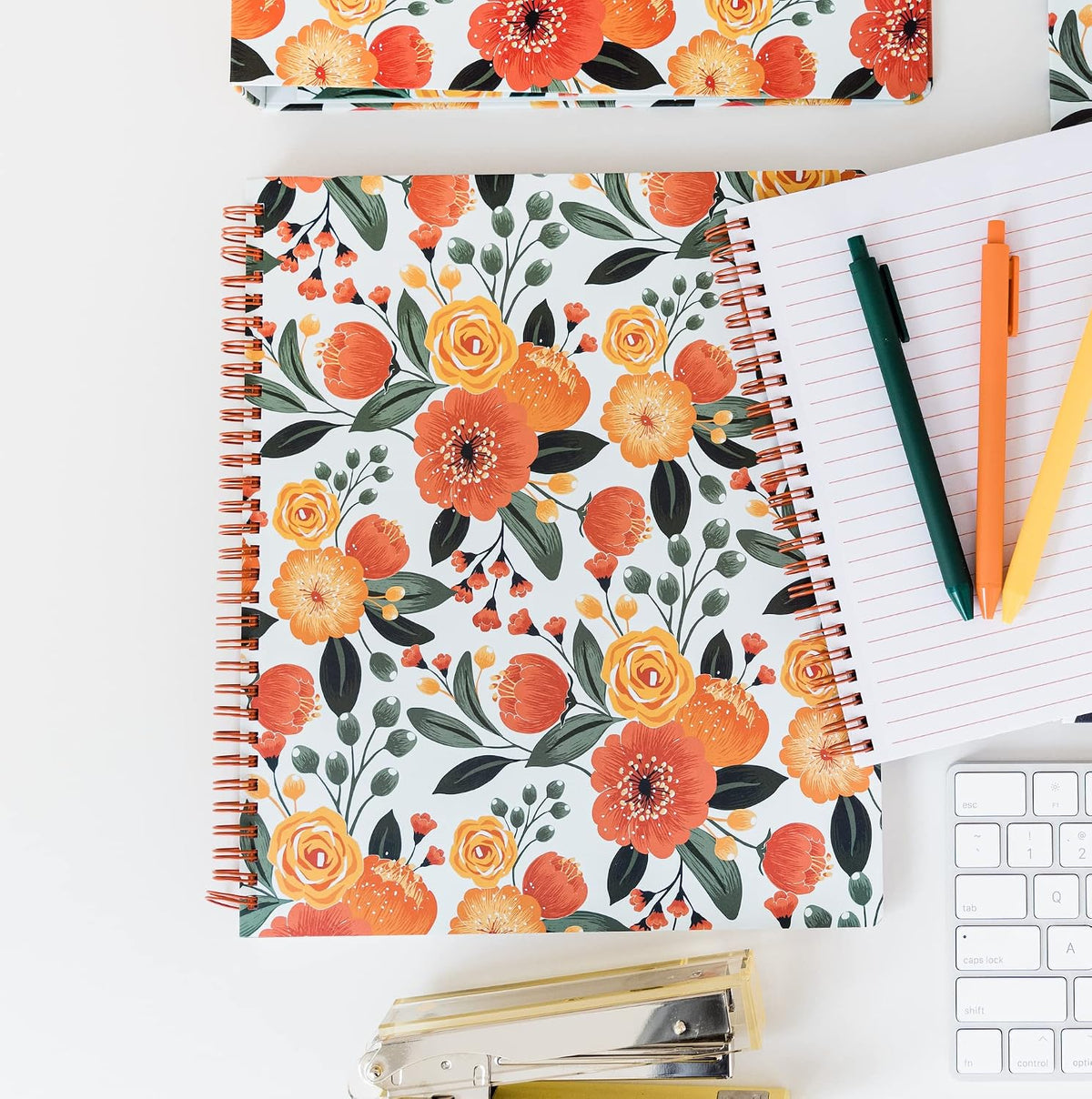 Steel Mill & Co. Cute Floral Large Spiral Notebook, Orange Flower