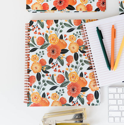 Steel Mill & Co. Cute Floral Large Spiral Notebook, Orange Flower