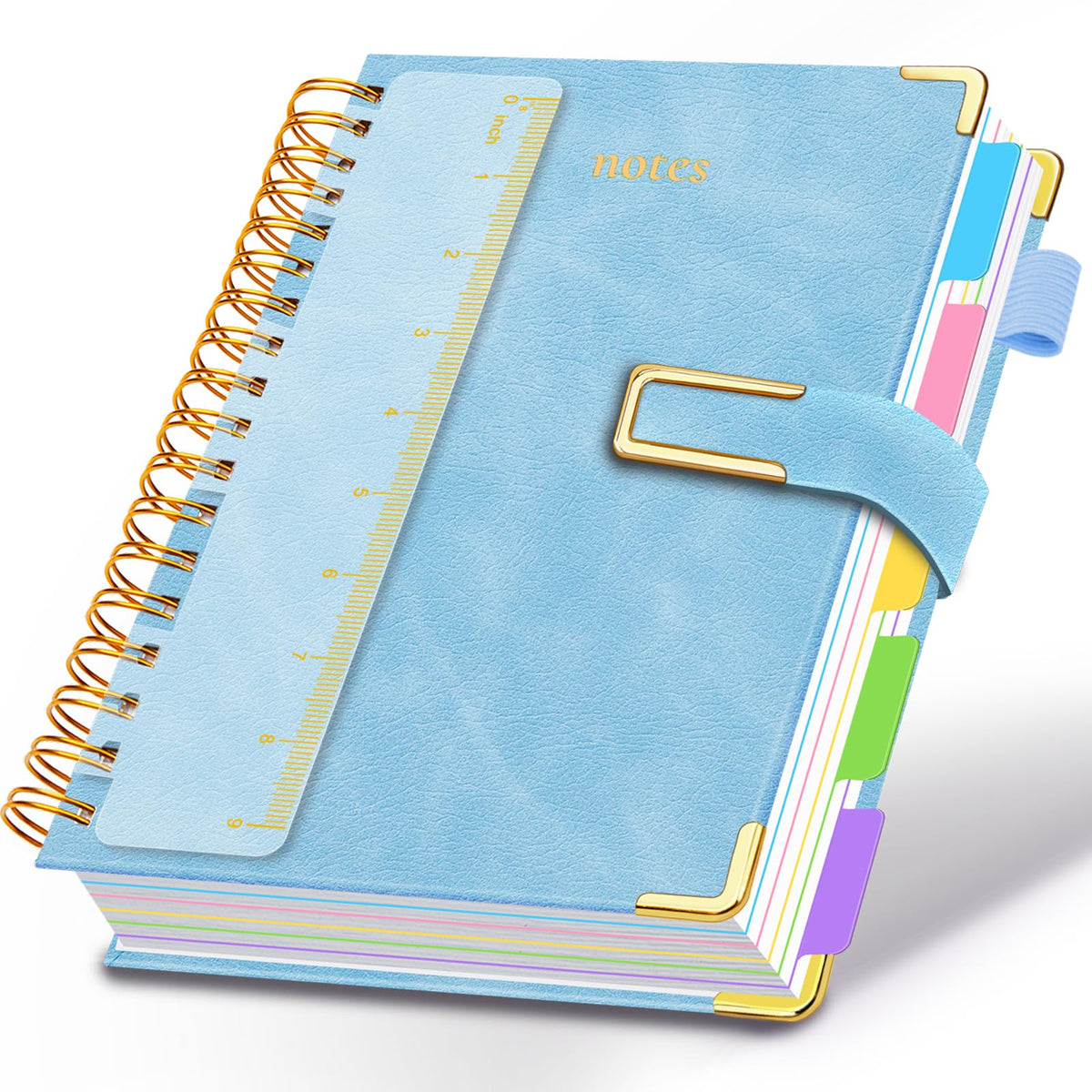 Hardcover Spiral Notebook College Ruled, 6.2"x 8.2" Leather Journal Notebook with Magnetic Closure, 300 Pages 5 Subject Notebook with Dividers Tabs Journal for Women Men, Work, School(Sage Green)