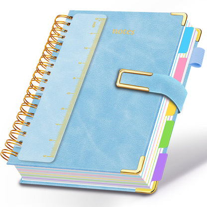 Hardcover Spiral Notebook College Ruled, 6.2"x 8.2" Leather Journal Notebook with Magnetic Closure, 300 Pages 5 Subject Notebook with Dividers Tabs Journal for Women Men, Work, School(Sage Green)