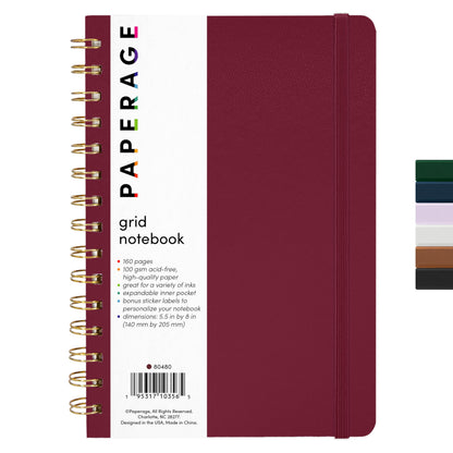 PAPERAGE Lined Spiral Journal Notebook, (Burgundy, Navy, Olive Green), 3 Pack, 160 Pages, Medium 5.5 inches x 8 inches - 100 GSM Thick Paper, Hardcover, Double-Wire Spiral Journal & Notebook