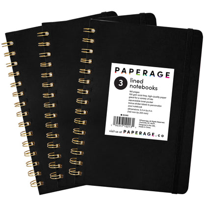 PAPERAGE Lined Spiral Journal Notebook, (Burgundy, Navy, Olive Green), 3 Pack, 160 Pages, Medium 5.5 inches x 8 inches - 100 GSM Thick Paper, Hardcover, Double-Wire Spiral Journal & Notebook