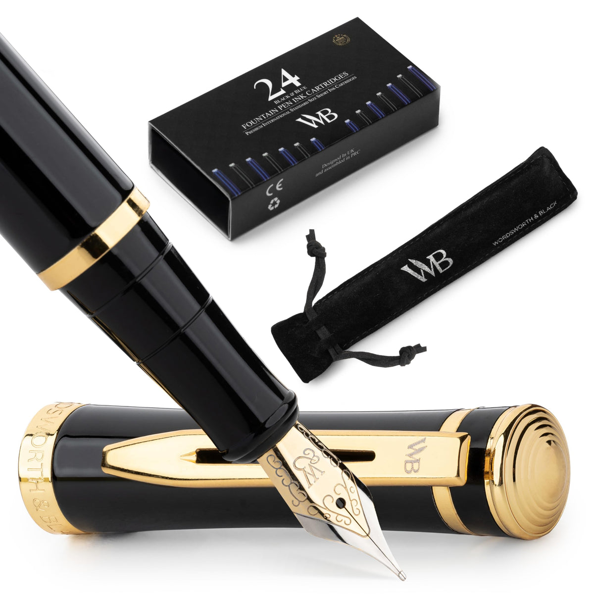 Wordsworth & Black Fountain Pen Set for Writing, Extra Fine Nib, Silver