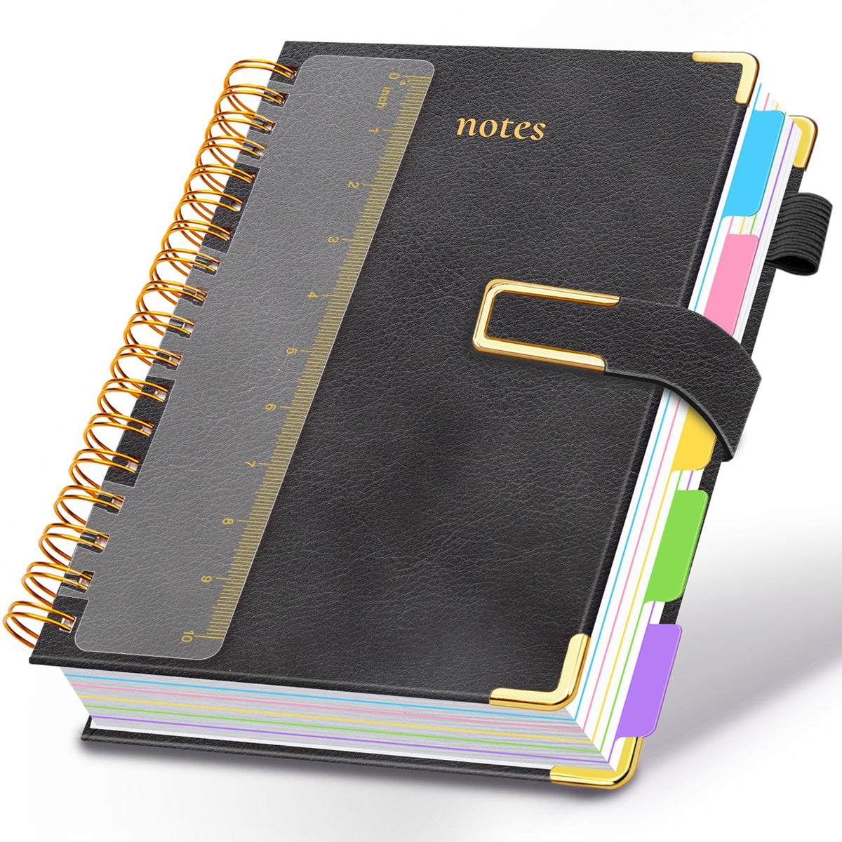Hardcover Spiral Notebook College Ruled, 6.2"x 8.2" Leather Journal Notebook with Magnetic Closure, 300 Pages 5 Subject Notebook with Dividers Tabs Journal for Women Men, Work, School(Sage Green)