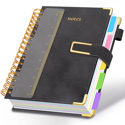 Hardcover Spiral Notebook College Ruled, 6.2"x 8.2" Leather Journal Notebook with Magnetic Closure, 300 Pages 5 Subject Notebook with Dividers Tabs Journal for Women Men, Work, School(Sage Green)