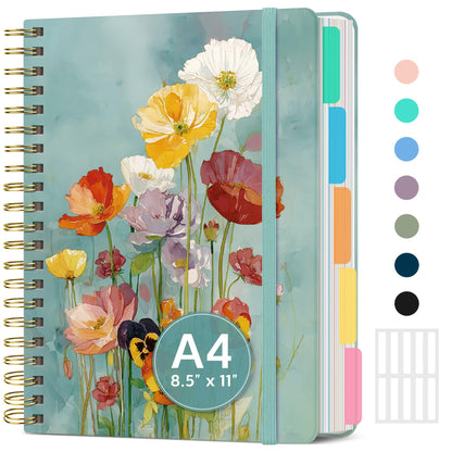 Taja Spiral Notebooks for Work 5 Subject Notebook with Removable Dividers