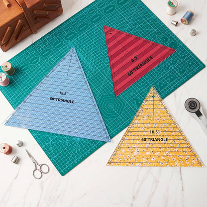 Kigley 3 Pcs 60 Degree Triangle Ruler for Quilting Acrylic Template Rulers Quilting Sewing Layer Cake Patchwork Supplies for Cutting Pattern DIY Craft (Clear,8.5,10.5,12.5 Inch)