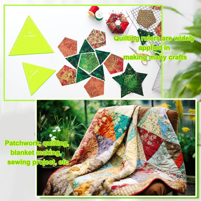 Kigley 3 Pcs 60 Degree Triangle Ruler for Quilting Acrylic Template Rulers Quilting Sewing Layer Cake Patchwork Supplies for Cutting Pattern DIY Craft(Green, 8, 9, 10 Inch)