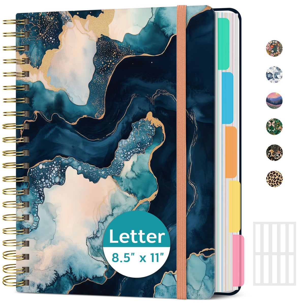 Taja Cute Large Spiral Lined Notebook for Work with 5 Removable Dividers