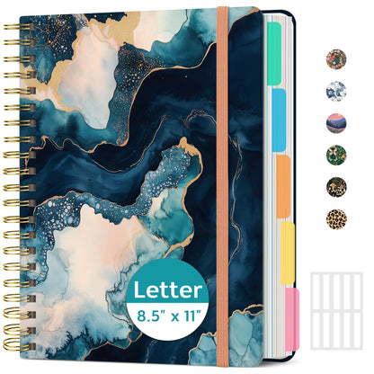 Taja Cute Large Spiral Lined Notebook for Work with 5 Removable Dividers