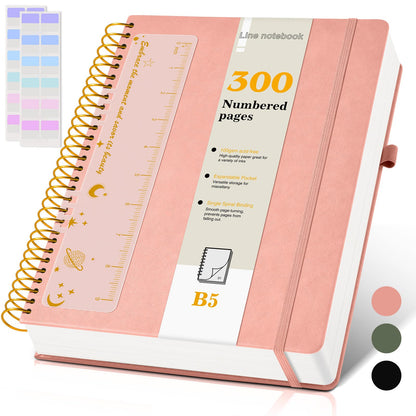A4 Spiral Notebook Journal 8.5” x 11”, 256 Numbered Pages Hardcover Leather Journals for Women Men, Large Lined College Ruled Notebooks, 100GSM Thick Paper, Spiral Bound Journal for Work School, Green