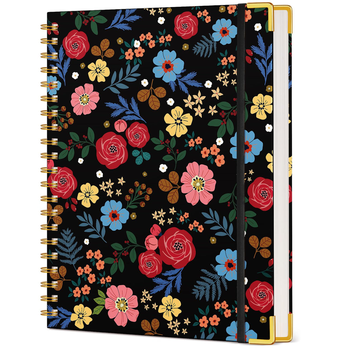Cute Spiral Notebook Journal for Women, 200 Pages Lined Notebooks 8.5” x 11”, A4 Large Hardcover Spiral Journals with 100 GSM Thick Paper, College Ruled Notebook for Writing Work School, Orange Floral