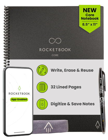 Rocketbook Core Reusable Smart Notebook, Letter Size 8.5x11, Black
