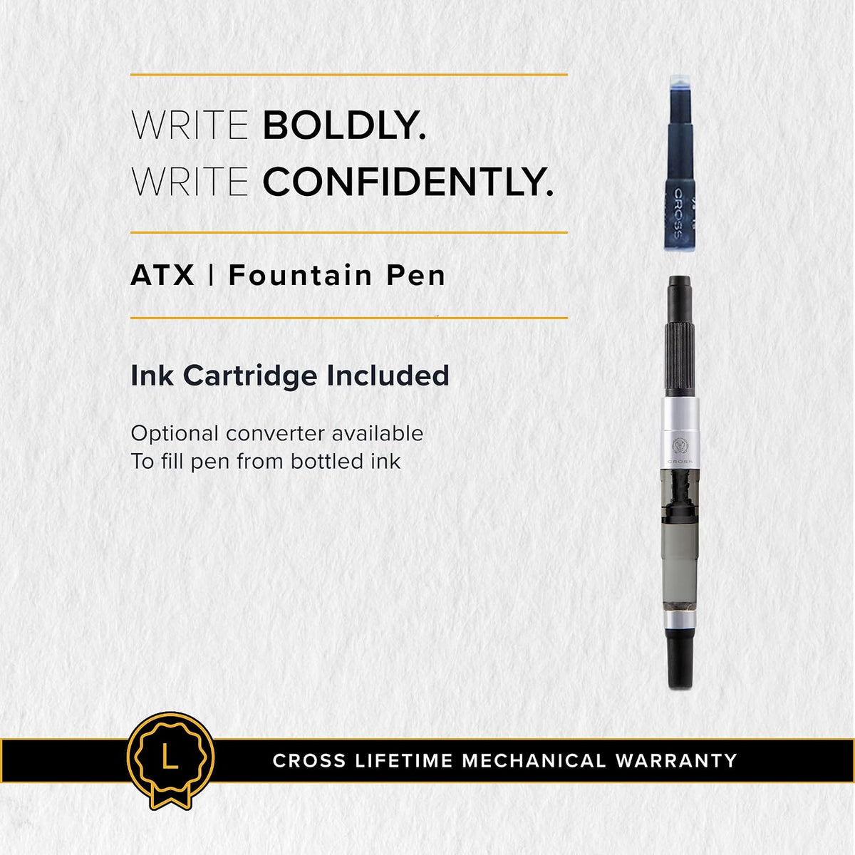 Cross ATX Sandblasted Dark Blue Fountain Pen, Fine Nib, Black Ink