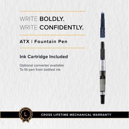 Cross ATX Sandblasted Dark Blue Fountain Pen, Fine Nib, Black Ink