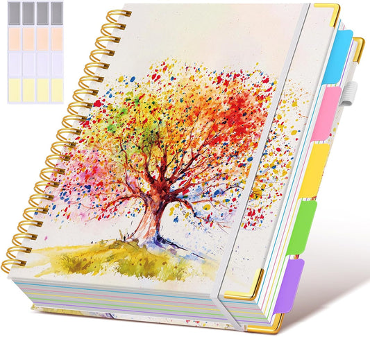 Hardcover Spiral Notebooks 8.5"x11" for Work with Removable Dividers Tabs,300 Pages 5 Subject Notebook College Ruled,100GMS Notebook journal for School,Lined Journal for Women,A4 Colorful Tree of Life