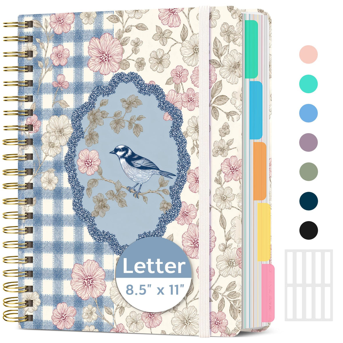 Taja Cute Large Spiral Lined Notebook for Work with 5 Removable Dividers