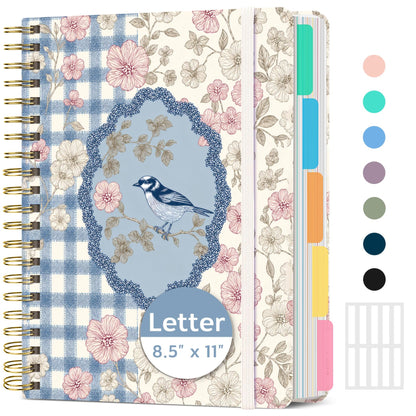 Taja Cute Large Spiral Lined Notebook for Work with 5 Removable Dividers