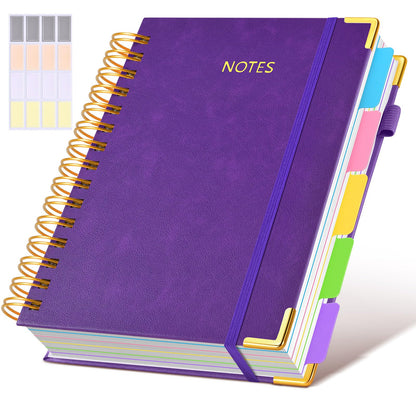 Hardcover Spiral Notebook journal with Removable Dividers Tabs, 300 Pages Leather 5 Subject Notebook College Ruled, 8"x10" Large B5 Notebooks for Work School Note taking, Lined Journal for Women,Green