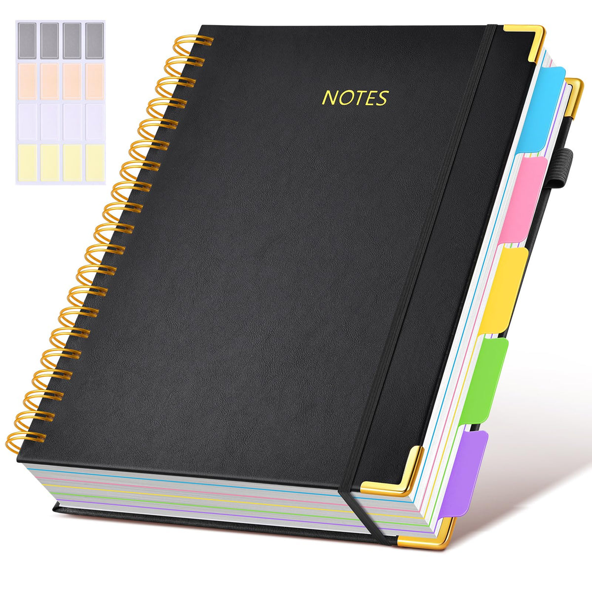 Hardcover Spiral Notebook journal with Removable Dividers Tabs, 300 Pages Leather 5 Subject Notebook College Ruled, 8"x10" Large B5 Notebooks for Work School Note taking, Lined Journal for Women,Green