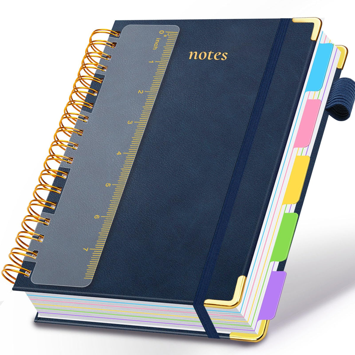Hardcover Spiral Notebook 8"x10" Journal Notebook with Tabs and Removable Dividers 300 Pages 5 Subject Notebook College Ruled, Faux Leather Spiral Bound Notebook for Women School Work (Purple)