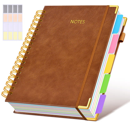 Hardcover Spiral Notebook journal with Removable Dividers Tabs, 300 Pages Leather 5 Subject Notebook College Ruled, 8"x10" Large B5 Notebooks for Work School Note taking, Lined Journal for Women,Green