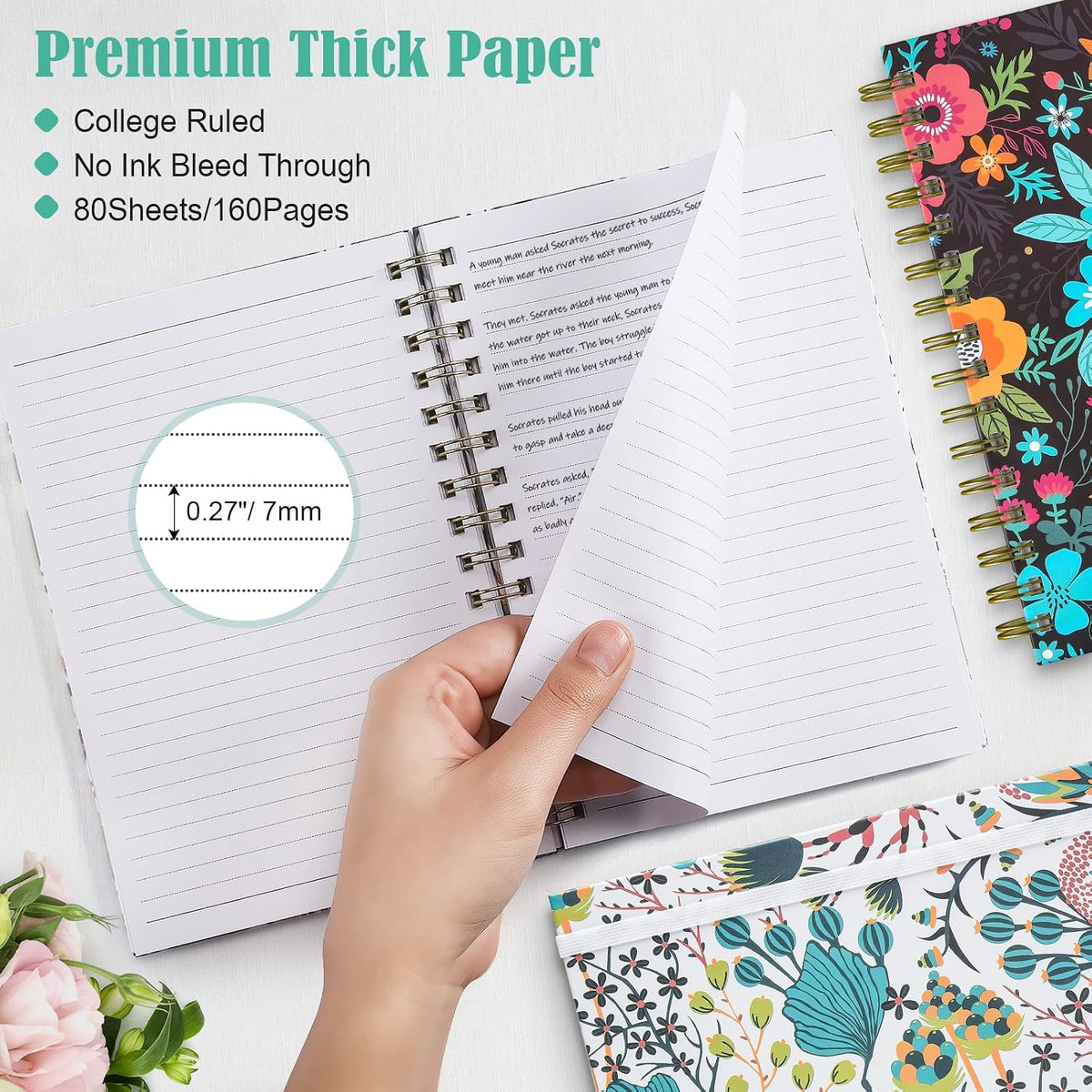 4 Pack Spiral Notebook, A5 Lined Journal for Women, College Ruled 160 Pages