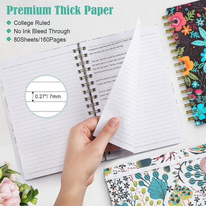 4 Pack Spiral Notebook, A5 Lined Journal for Women, College Ruled 160 Pages