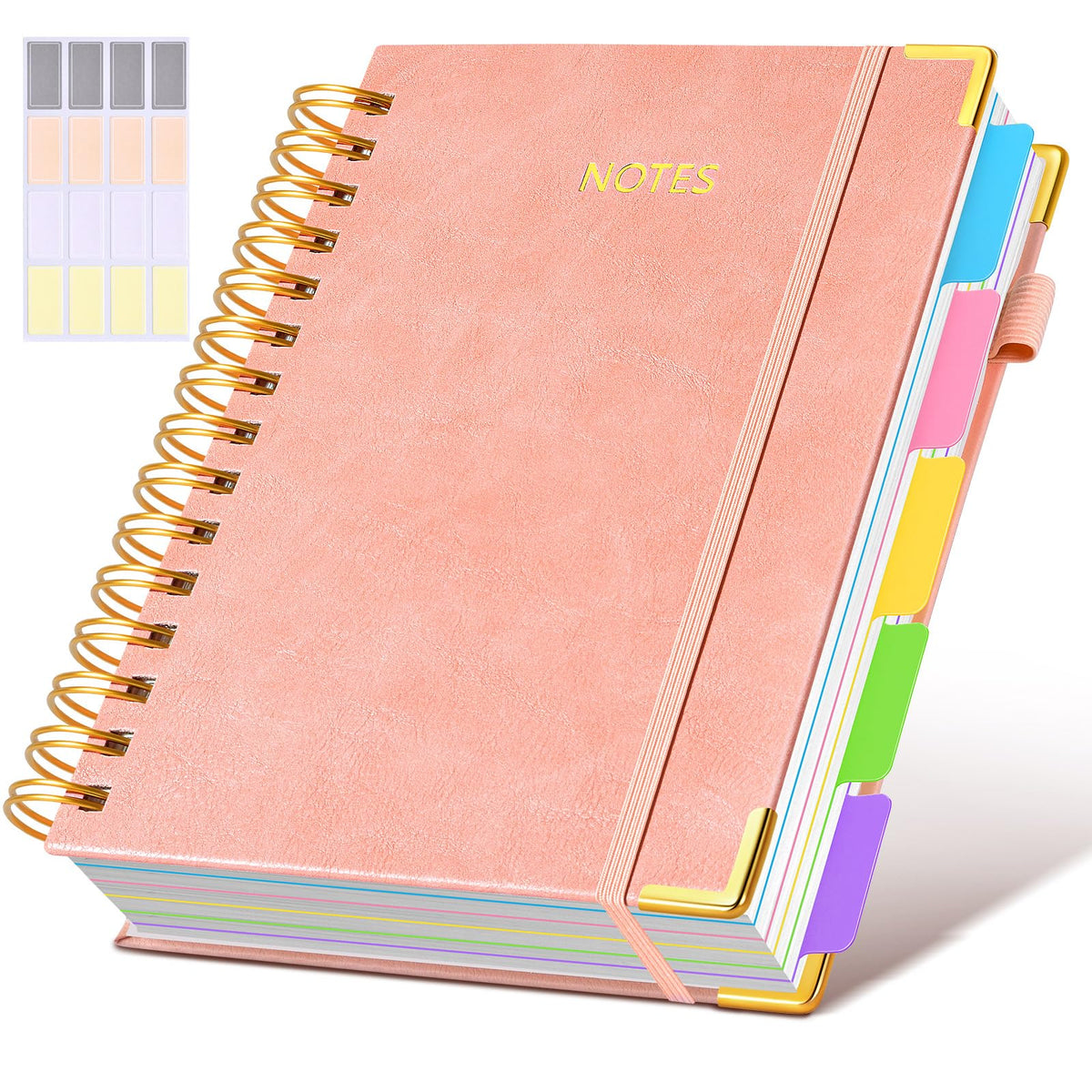 Hardcover Spiral Notebook journal with Removable Dividers Tabs, 300 Pages Leather 5 Subject Notebook College Ruled, 8"x10" Large B5 Notebooks for Work School Note taking, Lined Journal for Women,Green