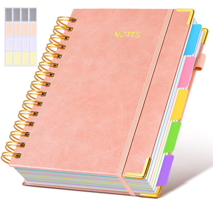 Hardcover Spiral Notebook journal with Removable Dividers Tabs, 300 Pages Leather 5 Subject Notebook College Ruled, 8"x10" Large B5 Notebooks for Work School Note taking, Lined Journal for Women,Green
