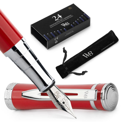 Wordsworth & Black Fountain Pen Set for Writing, Extra Fine Nib, Silver
